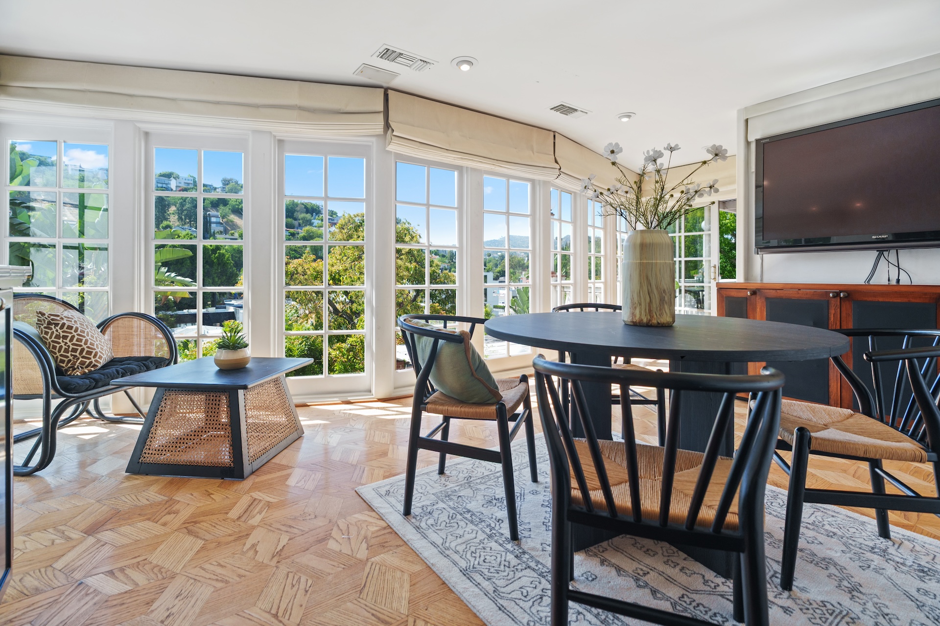 The solarium — curved bay window over the hillside